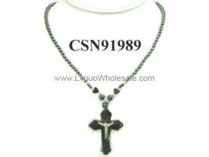 Hematite Cross Pendant Beads Stone Chain Choker Fashion Women Necklace